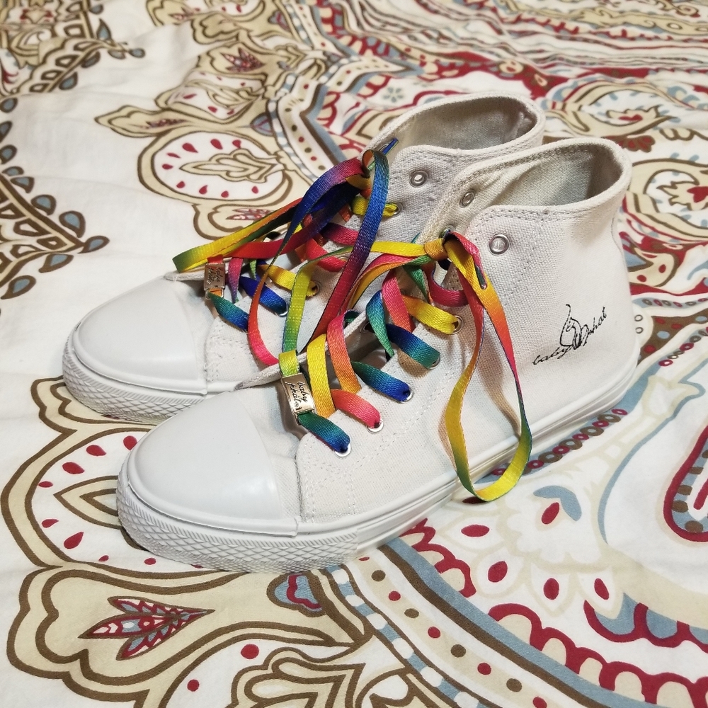 Baby Phat Women's Shoes 6 White Rainbow Silver Y2K High Top Sneakers Logo Charm